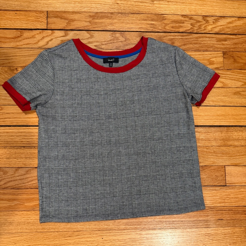 Y2K love J Black & White Houndstooth Tee